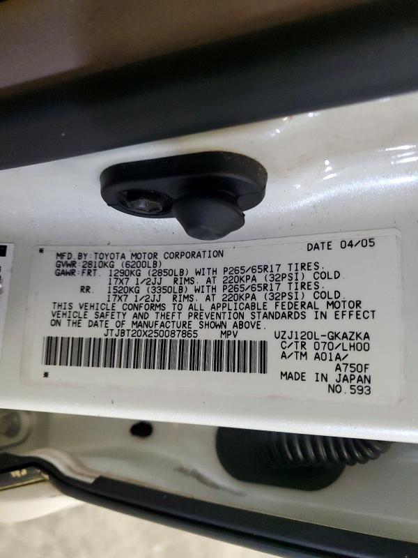 Aukcja sprzedaży 2005 Lexus Gx, vin: JTJBT20X250087865, numer aukcji: 51566926