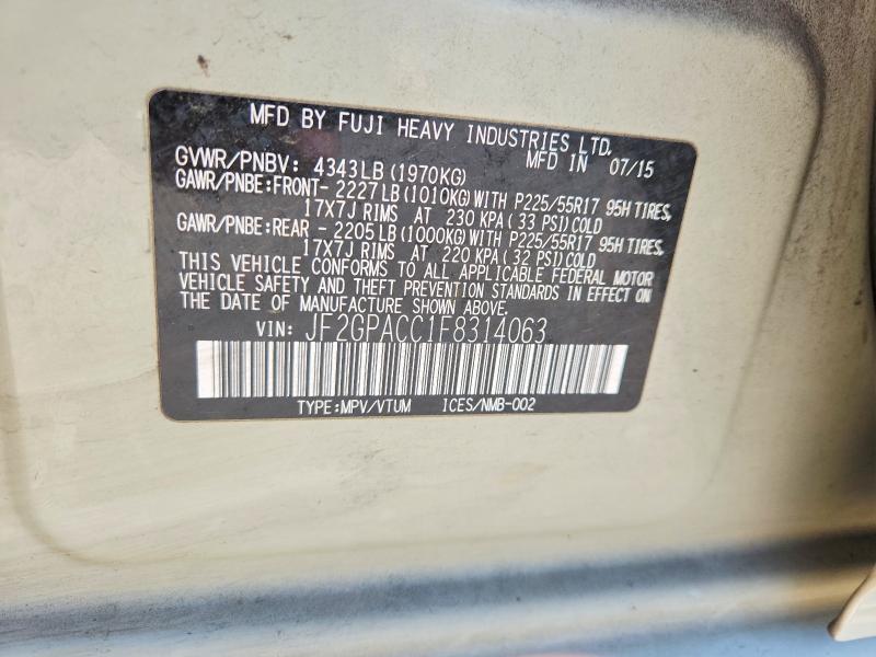 2015 Subaru Xv Crosstrek მანქანა იყიდება აუქციონზე, vin: JF2GPACC1F8314063, აუქციონის ნომერი: 51535956