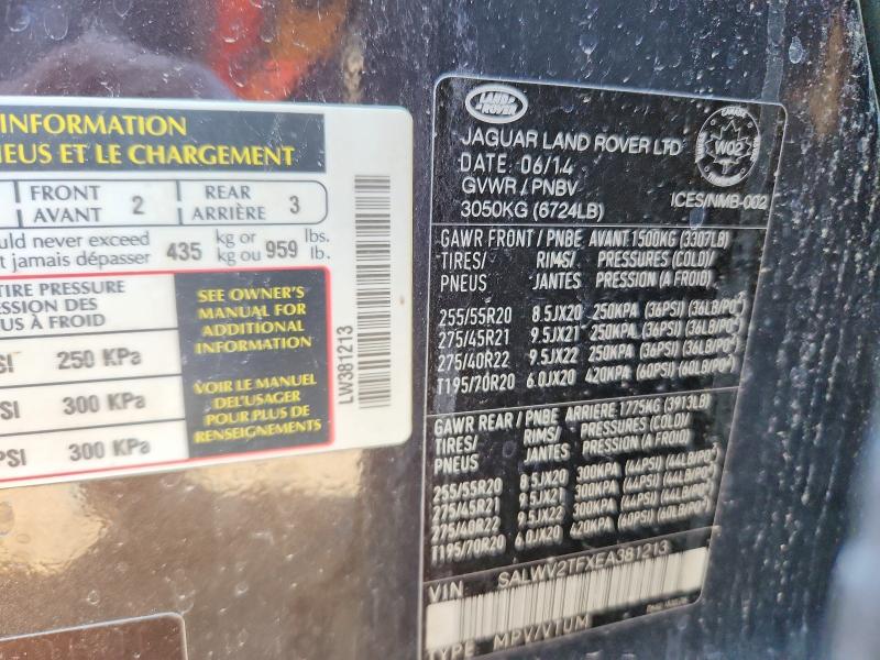 50455796 :رقم المزاد ، SALWV2TFXEA381213 vin ، 2014 Land Rover Range Rover Sport مزاد بيع