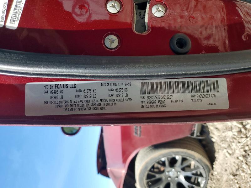 Продажа на аукционе авто 2019 Dodge Challenger, vin: 2C3CDZBT7KH512287, номер лота: 49988166