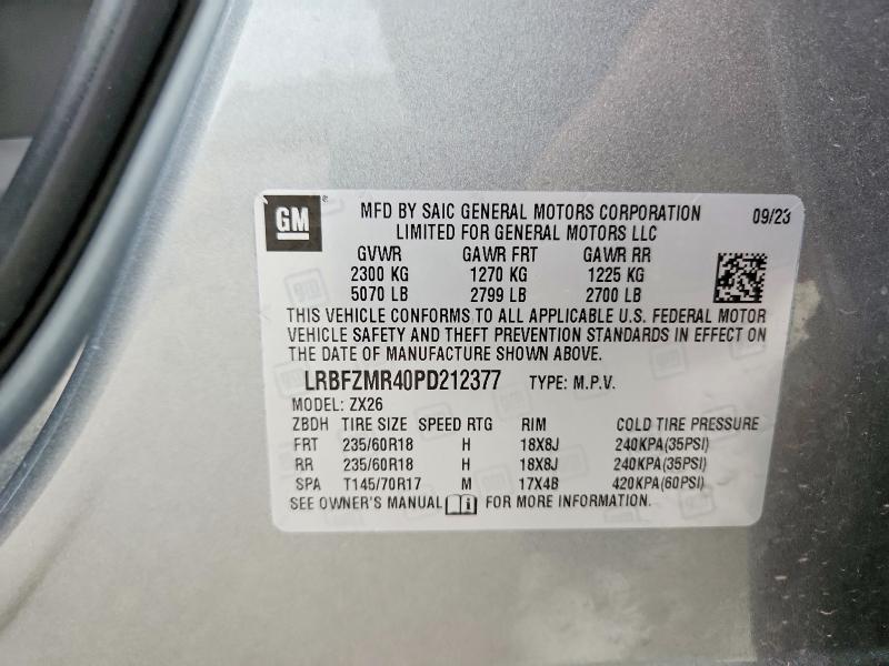 2023 Buick Envision მანქანა იყიდება აუქციონზე, vin: LRBFZMR40PD212377, აუქციონის ნომერი: 51076636