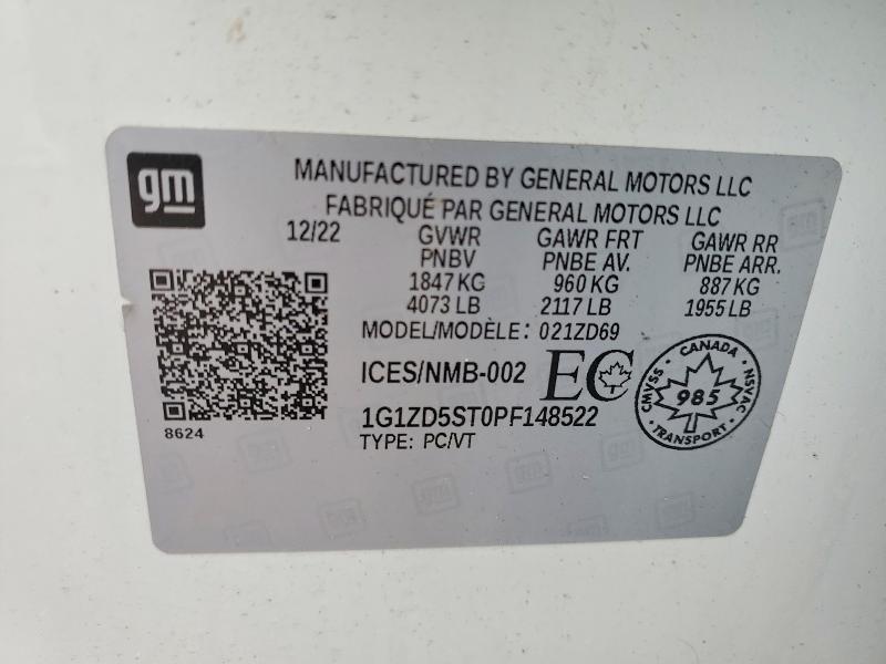 Aukcja sprzedaży 2023 Chevrolet Malibu, vin: 1G1ZD5ST0PF148522, numer aukcji: 46727896