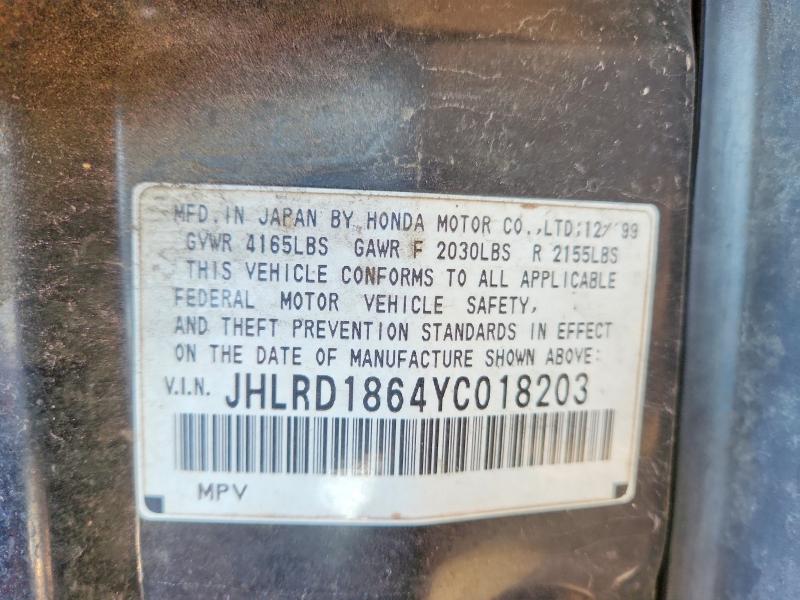 48503006 :رقم المزاد ، JHLRD1864YC018203 vin ، 2000 Honda Cr-v مزاد بيع