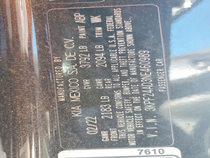 Aukcja sprzedaży 2022 Kia Forte, vin: 3KPF24AD3NE460989, numer aukcji: 49546196