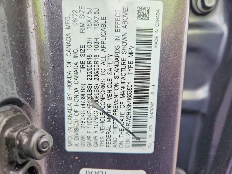 Aukcja sprzedaży 2022 Honda Cr-v, vin: 2HKRW2H53NH653501, numer aukcji: 51442646