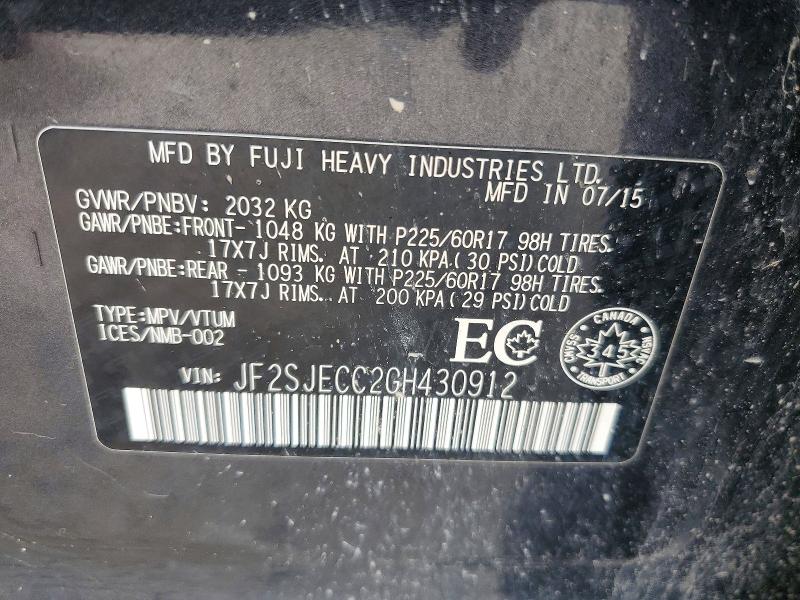 Продаж на аукціоні авто 2016 Subaru Forester, vin: JF2SJECC2GH430912, номер лоту: 50325686