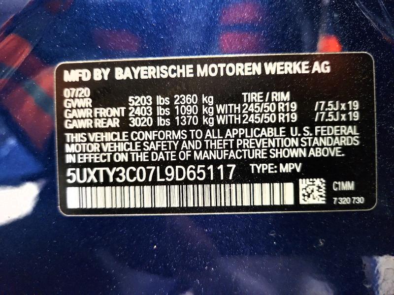 Aukcja sprzedaży 2020 Bmw X3, vin: 5UXTY3C07L9D65117, numer aukcji: 50809586