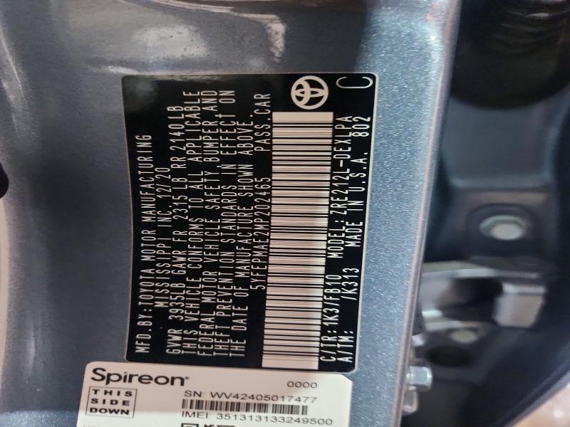 47570276 :رقم المزاد ، 5YFEPMAE2MP202465 vin ، 2021 Toyota Corolla مزاد بيع