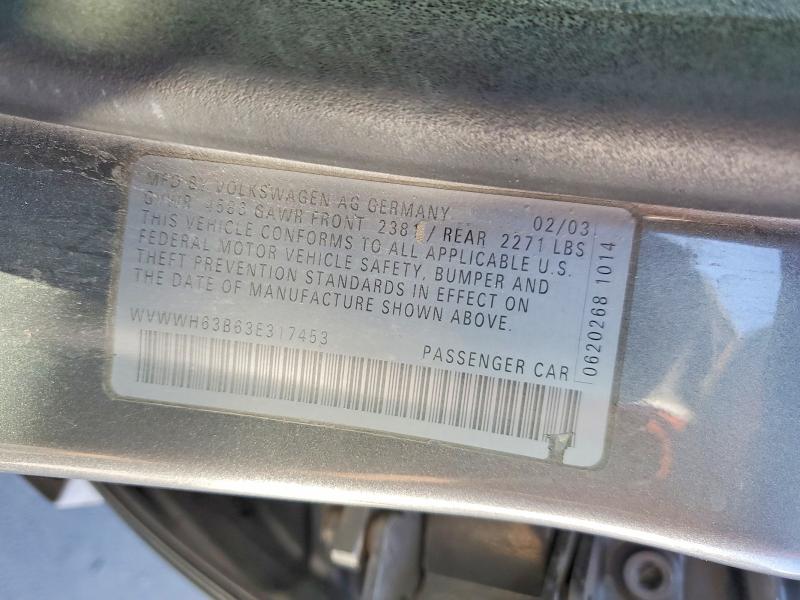 48946496 :رقم المزاد ، WVWWH63B63E317453 vin ، 2003 Volkswagen Passat مزاد بيع