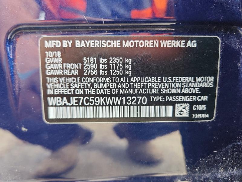Aukcja sprzedaży 2019 Bmw 540, vin: WBAJE7C59KWW13270, numer aukcji: 51166266