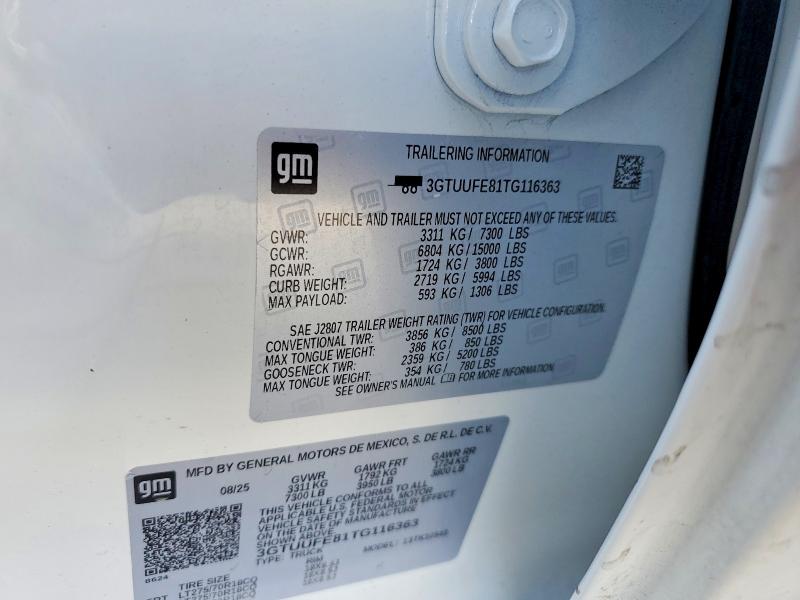 Aukcja sprzedaży 2026 Gmc Sierra, vin: 3GTUUFE81TG116363, numer aukcji: 50977316