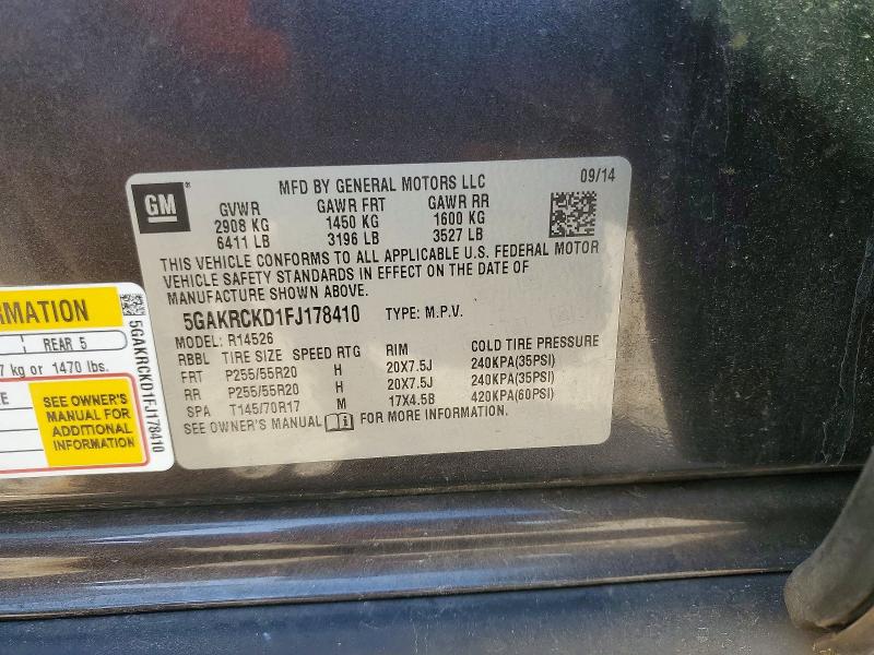 48247876 :رقم المزاد ، 5GAKRCKD1FJ178410 vin ، 2015 Buick Enclave مزاد بيع