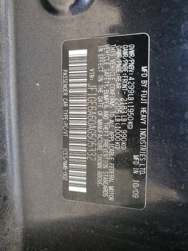 50129836 :رقم المزاد ، JF1GE6A60AG505332 vin ، 2010 Subaru Impreza مزاد بيع