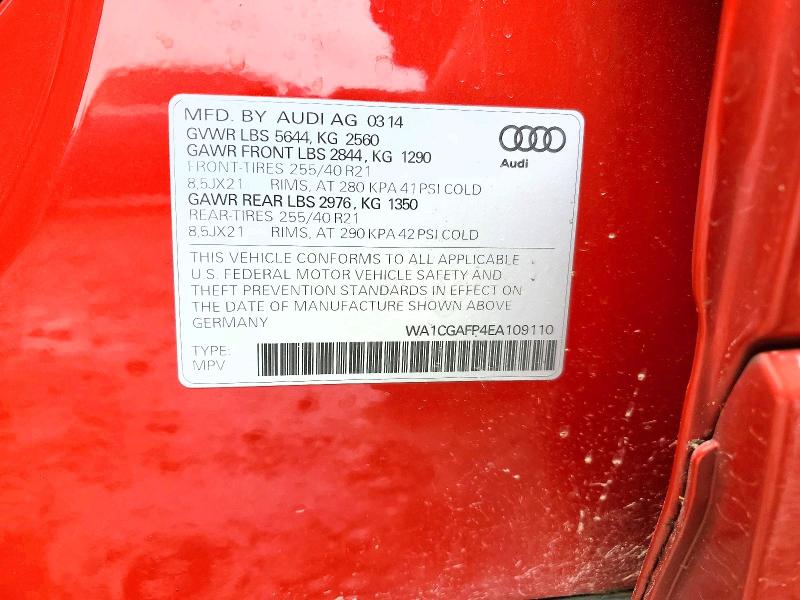 Aukcja sprzedaży 2014 Audi Sq5, vin: WA1CGAFP4EA109110, numer aukcji: 49807546