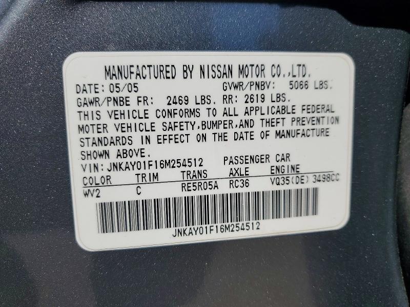 Aukcja sprzedaży 2006 Infiniti M35, vin: JNKAY01F16M254512, numer aukcji: 51277846