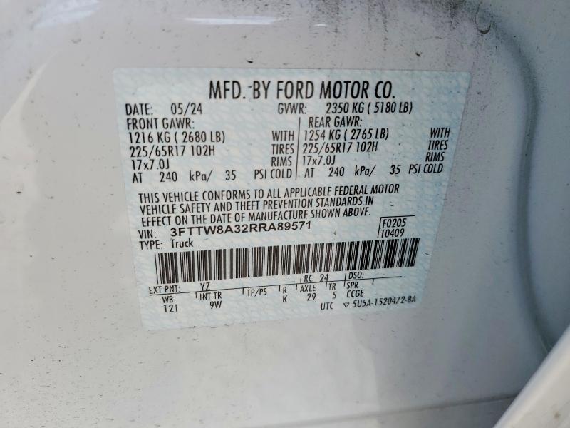 2024 Ford Maverick მანქანა იყიდება აუქციონზე, vin: 3FTTW8A32RRA89571, აუქციონის ნომერი: 50320566