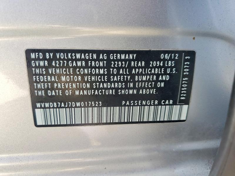 51504546 :رقم المزاد ، WVWDB7AJ7DW017523 vin ، 2013 Volkswagen Golf مزاد بيع