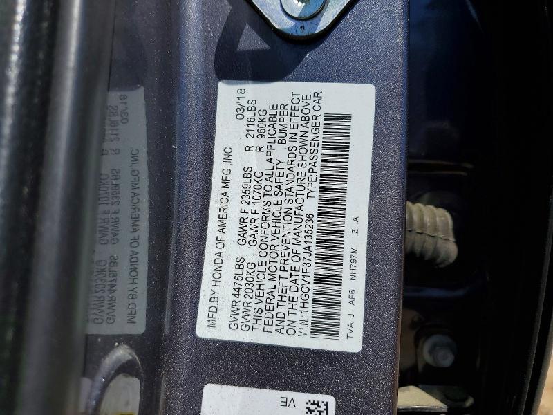 Aukcja sprzedaży 2018 Honda Accord, vin: 1HGCV1F37JA135236, numer aukcji: 49083376