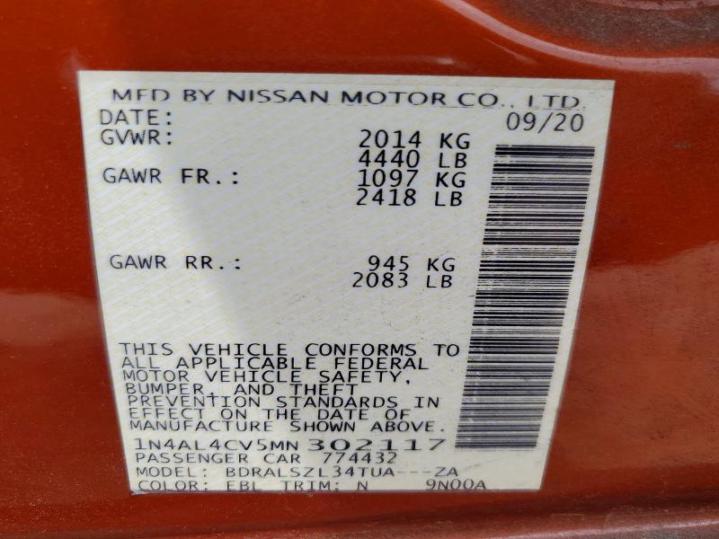 48692996 :رقم المزاد ، 1N4AL4CV5MN302117 vin ، 2021 Nissan Altima مزاد بيع