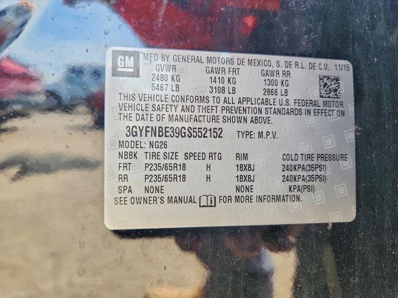 50191346 :رقم المزاد ، 3GYFNBE39GS552152 vin ، 2016 Cadillac Srx مزاد بيع