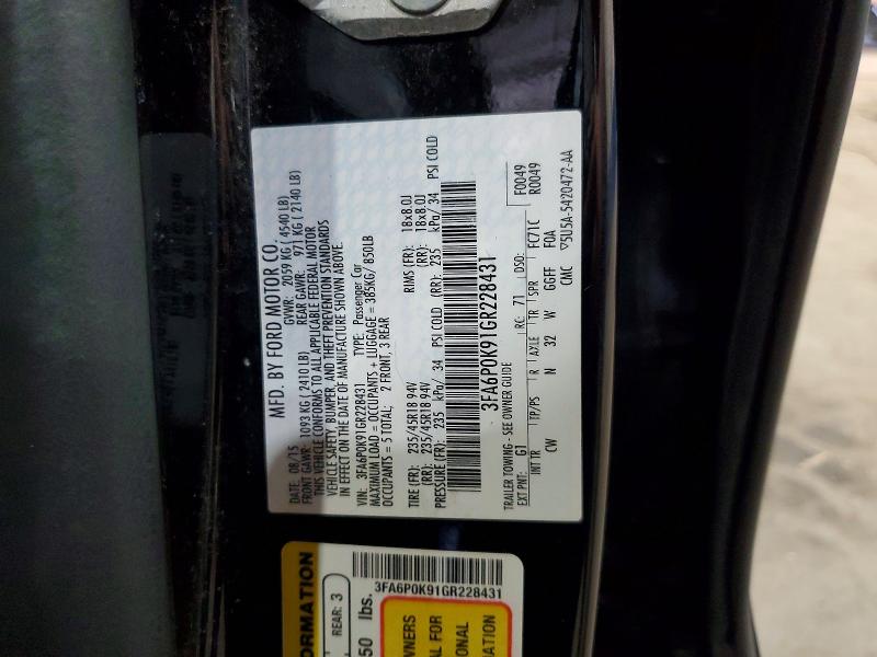 Aukcja sprzedaży 2016 Ford Fusion, vin: 3FA6P0K91GR228431, numer aukcji: 50796376