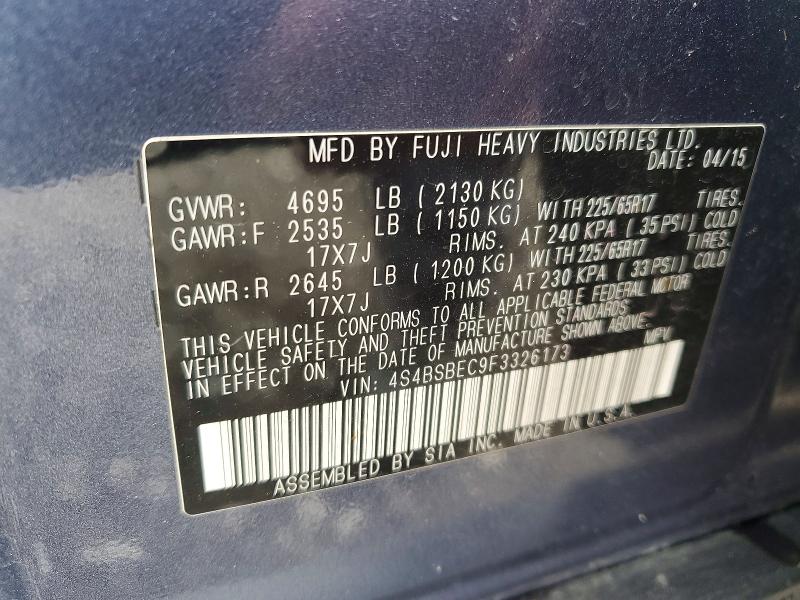 Auction sale of the 2015 Subaru Outback, vin: 4S4BSBEC9F3326173, lot number: 50346286
