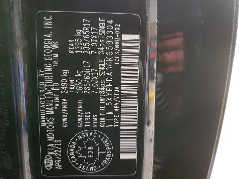 Продажа на аукционе авто 2019 Kia Truck/van Sorento Ex 4dr Awd, vin: 5XYPHDA36KG593304, номер лота: 49398486