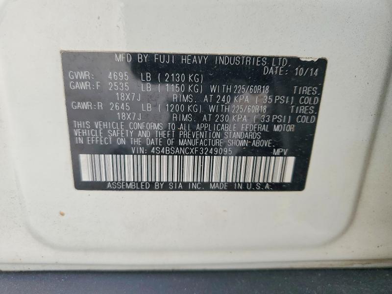 48806616 :رقم المزاد ، 4S4BSANCXF3249095 vin ، 2015 Subaru Outback مزاد بيع