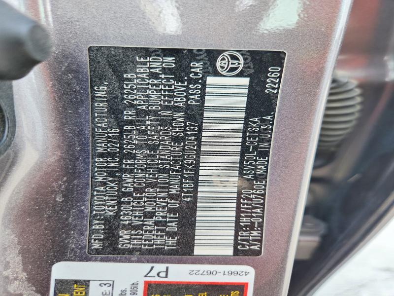 48342276 :رقم المزاد ، 4T1BF1FK9GU204137 vin ، 2016 Toyota Camry مزاد بيع