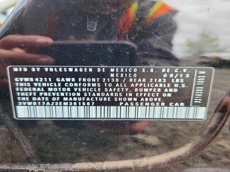 51015886 :رقم المزاد ، 3VWB17AJ3EM361567 vin ، 2014 Volkswagen Jetta مزاد بيع