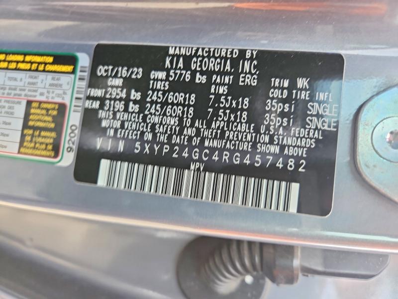 2024 Kia Telluride მანქანა იყიდება აუქციონზე, vin: 5XYP24GC4RG457482, აუქციონის ნომერი: 50718836