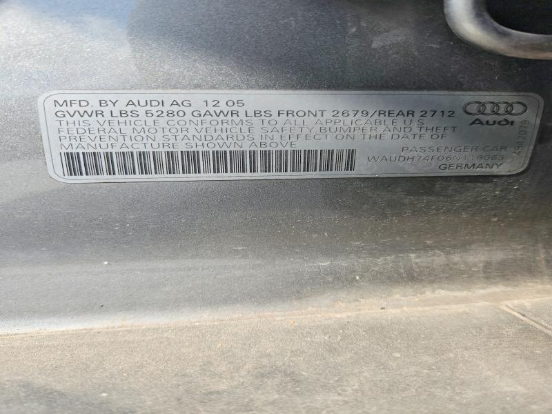 2006 Audi A6 მანქანა იყიდება აუქციონზე, vin: WAUDH74F06N119063, აუქციონის ნომერი: 49399326