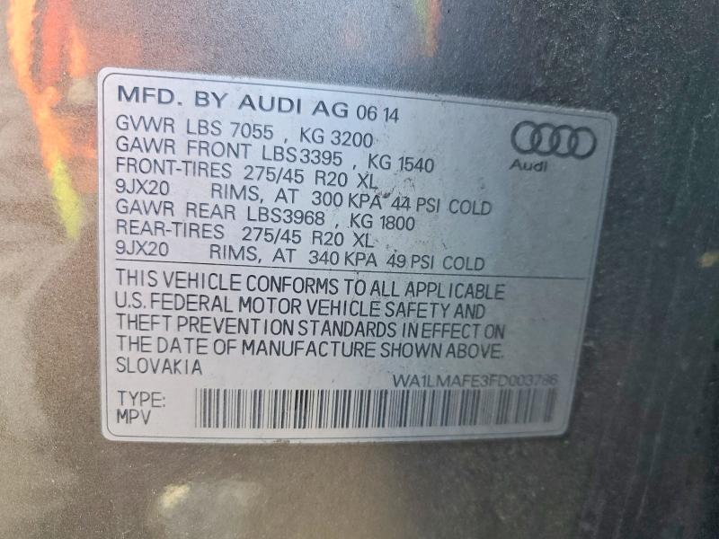 2015 Audi Q7 მანქანა იყიდება აუქციონზე, vin: WA1LMAFE3FD003786, აუქციონის ნომერი: 48938456
