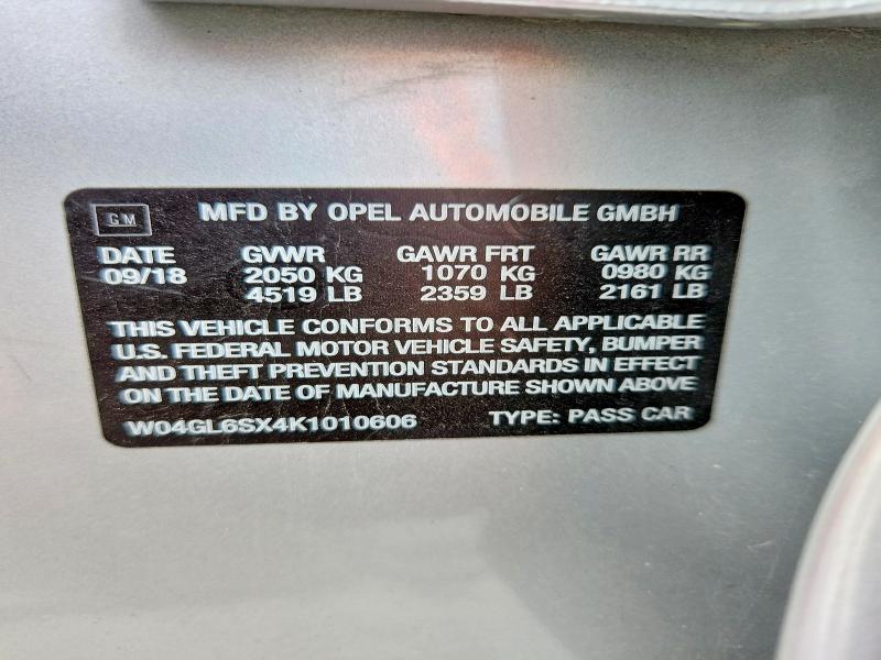 Aukcja sprzedaży 2019 Buick Regal, vin: W04GL6SX4K1010606, numer aukcji: 49879716