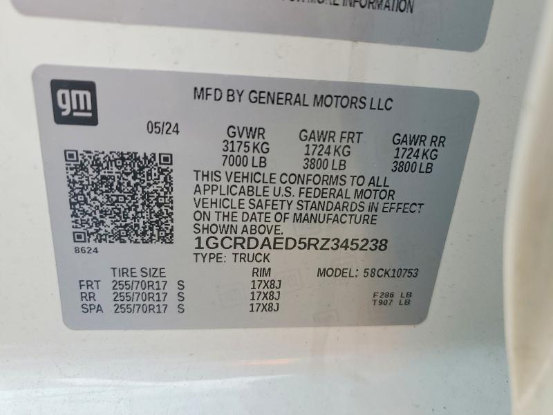 Продаж на аукціоні авто 2024 Chevrolet Silverado, vin: 1GCRDAED5RZ345238, номер лоту: 49612026