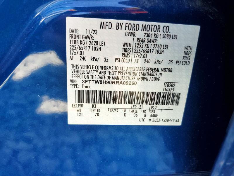 2024 Ford Maverick მანქანა იყიდება აუქციონზე, vin: 3FTTW8H90RRA09260, აუქციონის ნომერი: 48616536