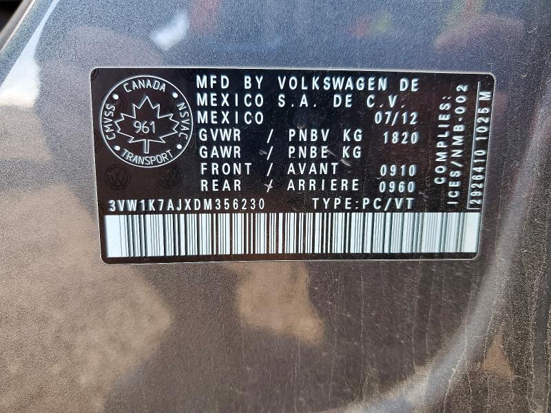Продажа на аукционе авто 2013 Volkswagen Jetta, vin: 3VW1K7AJXDM356230, номер лота: 48650816