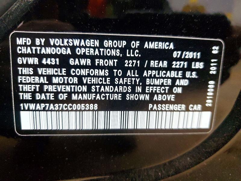Продаж на аукціоні авто 2012 Volkswagen Passat, vin: 1VWAP7A37CC005388, номер лоту: 48807236