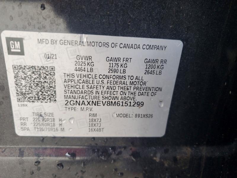 Aukcja sprzedaży 2021 Chevrolet Equinox, vin: 2GNAXNEV8M6151299, numer aukcji: 50741006