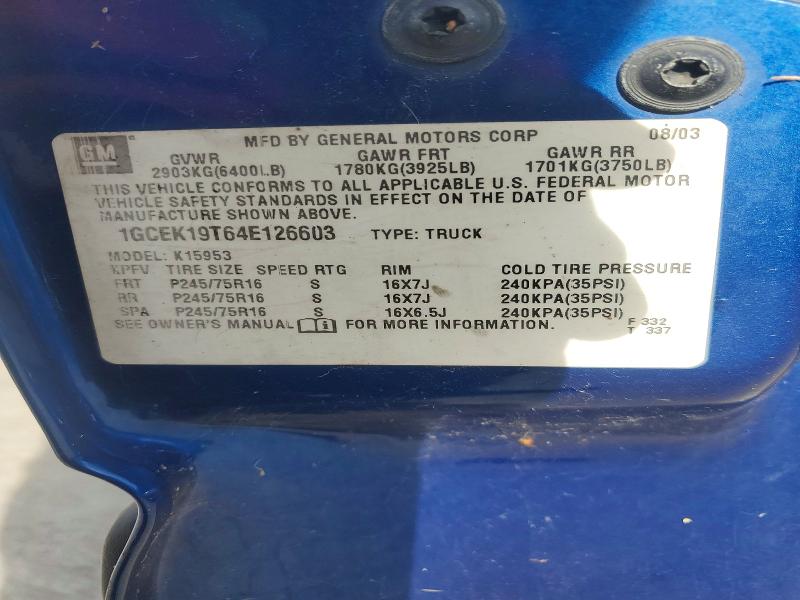 Продаж на аукціоні авто 2004 Chevrolet Silverado, vin: 1GCEK19T64E126603, номер лоту: 50493896