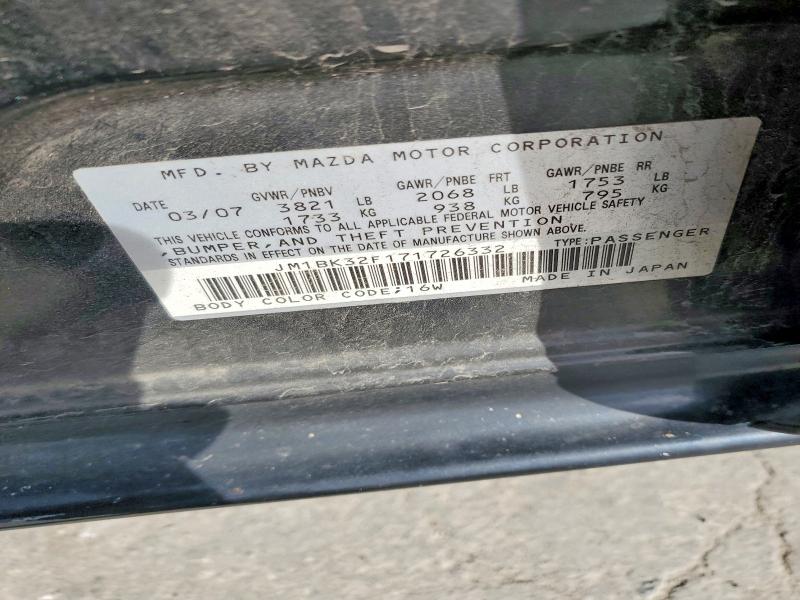 Продажа на аукционе авто 2007 Mazda 3, vin: JM1BK32F171726332, номер лота: 49640966