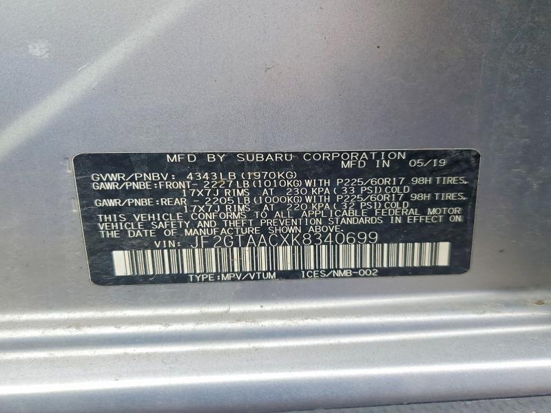 Продажа на аукционе авто 2019 Subaru Crosstrek, vin: JF2GTAACXK8340699, номер лота: 50824066