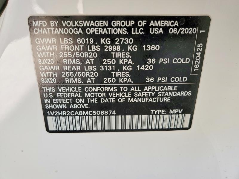 2021 Volkswagen Atlas მანქანა იყიდება აუქციონზე, vin: 1V2HR2CA8MC508874, აუქციონის ნომერი: 51518496