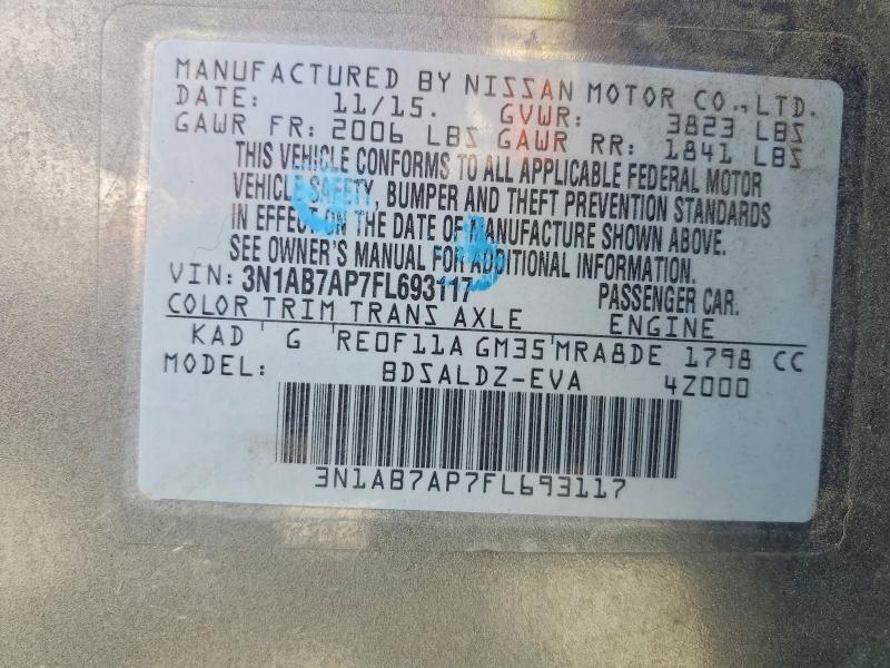 49608716 :رقم المزاد ، 3N1AB7AP7FL693117 vin ، 2015 Nissan Sentra مزاد بيع