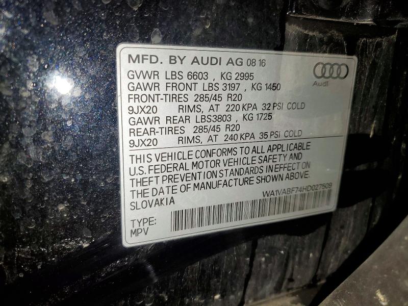 Aukcja sprzedaży 2017 Audi Q7, vin: WA1VABF74HD027509, numer aukcji: 49017776