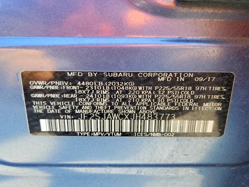 Aukcja sprzedaży 2018 Subaru Forester, vin: JF2SJAWCXJH483773, numer aukcji: 50590526