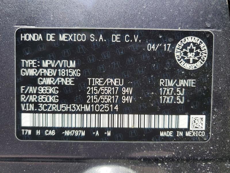 Продаж на аукціоні авто 2017 Honda Hr-v, vin: 3CZRU5H3XHM102514, номер лоту: 49609866
