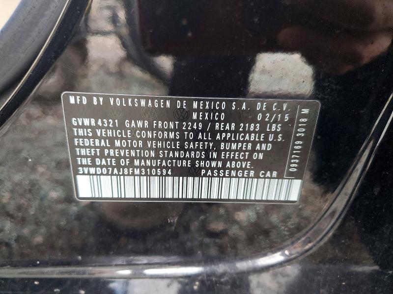 48455326 :رقم المزاد ، 3VWD07AJ8FM310594 vin ، 2015 Volkswagen Jetta مزاد بيع