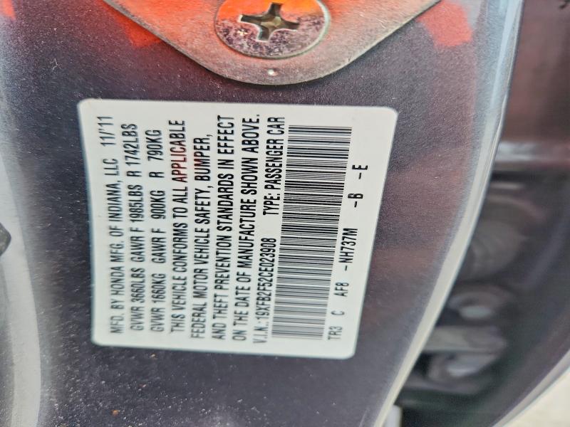 49915566 :رقم المزاد ، 19XFB2F52CE023908 vin ، 2012 Honda Civic مزاد بيع