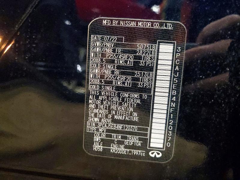 48592646 :رقم المزاد ، 3PCAJ5EB4NF120370 vin ، 2022 Infiniti Qx50 مزاد بيع
